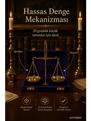 Septembris Libra Imperium Pirinç Hassas Terazi 20 gr Kadife Kutulu Dekoratif Koleksiyon Kefe Terazi
