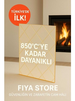 Fiya Store 68 x 40 - Baklava Desenli Seramik Cam - Şömine | 850 C Dayanıklı | Türkiye De Ilk!