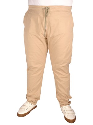 ModeXL Büyük Beden Erkek Keten Jogger Pantolon 21913 Bej %97 Pamuklu Günlük Kullanım İçin