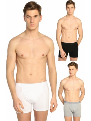 Katmirra Erkek Likralı Boxer 3'lü Paket Beyaz Gri Siyah Desenli XL Beden