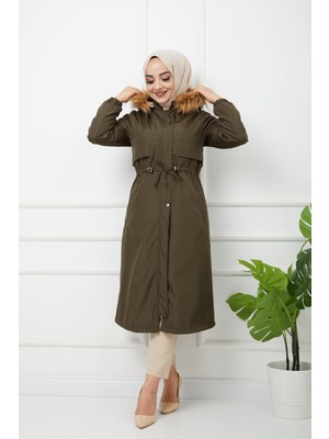 Vibeys Collection Haki Içi Kürkü ve Su Geçirmez Bayan Kışlık Mont&kaban
