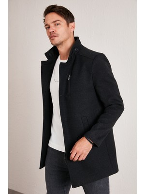 Buratti Relaxed Fit Düğmeli Dik Yaka Kaşe Kaban Erkek KABAN 5840099