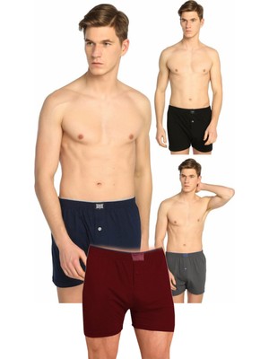 Tutku Erkek Düğmeli Penye Boxer 4'lü Karışık Renkli %100 Pamuk Düz Desen
