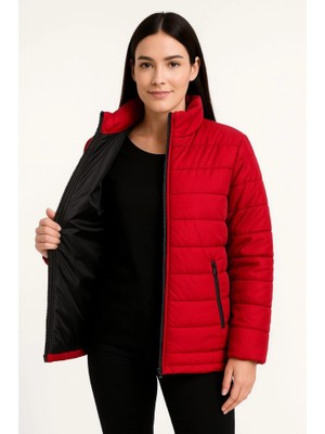 Efnaz Style Bomber Mont Ceket – Su Itici Kumaş, Kapitone Astarlı, Fermuarlı, Kışlık - Kırmızı