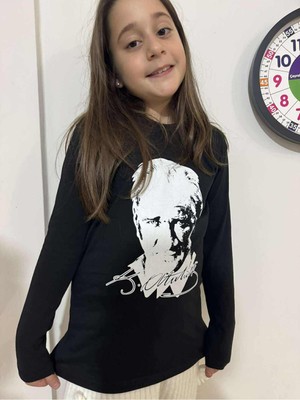 Herşey Nota 10 Kasım Özel Tasarım Siyah Atatürk Baskılı Uzun Kollu Tişört – Unisex