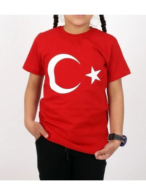 Herşey Nota Unisex Çocuk Türk Bayrağı T-Shirt/ Türk Bayrağı T-Shirt/ay Yıldızlı T-Shirt