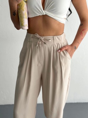 Efnaz Style Yüksel Bel Rahat Paça Pantalon - Kırık Beyaz