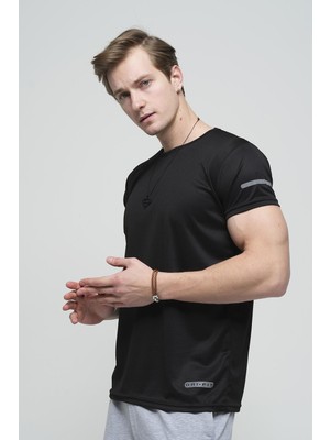 Oksit Mikro Polyester Performans Sporcu Tshirt Siyah Kısa Kol Erkekler İçin Ekstra Konfor
