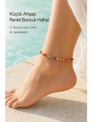 Sacce Scarves & Accessories Renkli Mini Ahşap Boncuklu Halhal Doğal Taşlı Kadın Aksesuarı