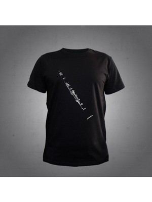 Herşey Nota Unisex Siyah Klarnet Figürlü T-Shirt