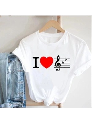Herşey Nota I Lova You Sol Anahtar Beyaz Unisex T-Shirt