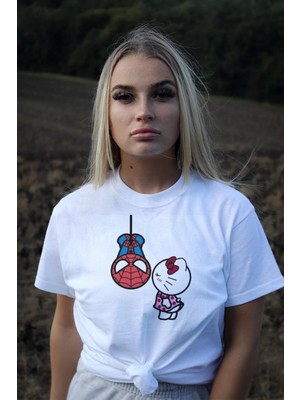 Herşey Nota Spiderman Hello Kitty Beyaz T-Shirt