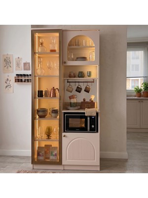 Eymense Hera Kahve Köşesi %100 Mdf Fırın Bölmeli Mutfak Dolabı Çok Amaçlı Dolap Bej