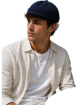 Erkek Lacivert Docker Şapka Ayarlanabilir Pamuklu Sailor Beanie Kıvrımlı Unisex Günlük Kullanım