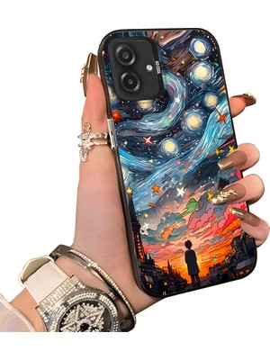 HONTINGA Samsung Galaxy A07 ile Uyumlu Kılıf Silikon Kenar Sert Arka Kamera Koruyucu Basitlik Anti Düşme Kamera Korumalı Yıldızlı Gökyüzü Desen Couple Telefon Kılıfı Uygundur K1-1516
