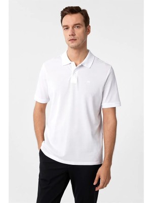 Süvari Beyaz Regular Düz Fermuarlı Polo Yaka Tişört