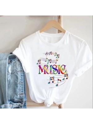 Herşey Nota Music Notalar Beyaz Unisex T-Shirt