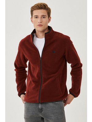 Wrangler Erkek Regular Fit Bordo Polar Tam Fermuarlı Bol Kesim Uzun Kol Özellikli