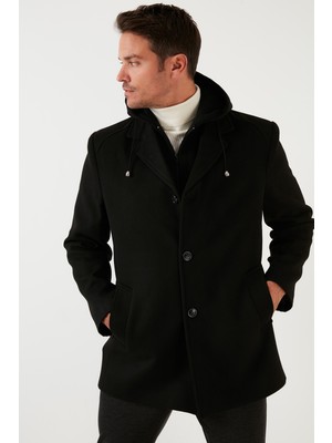 Buratti Çıkarılabilir Kapüşonlu Kırçıllı Slim Fit Kaşe Kaban Erkek KABAN 5841013