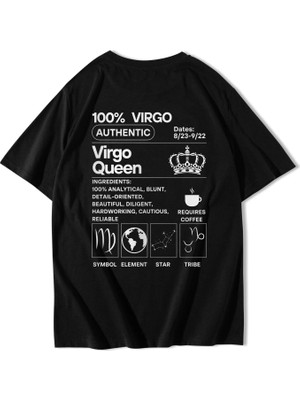 Brz Collection Unisex Oversize Virgo Queen T-Shirt Siyah