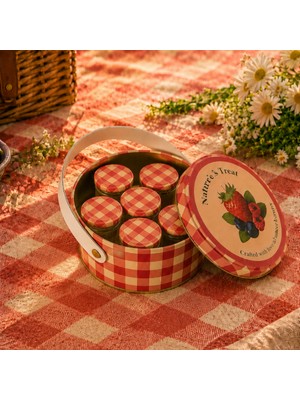 Sarkap Home 1 L Strawberry Kırmızı Deri Saplı Kutu ve 6'lı 30 ml Kavanoz Piknik Seti 140X65 mm