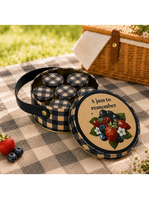 Sarkap Home 1 L Raspberry Mavi Deri Saplı Kutu ve 6'lı 30 ml Kavanoz Piknik SETI140X65 mm