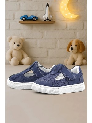 Rakerplus Bheem Hakiki Deri Lacivert Nubuk Cırtlı Bebek Sneaker Sandalet