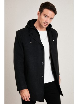 Buratti Çıkarılabilir Kapüşonlu Kırçıllı Slim Fit Kaşe Kaban Erkek KABAN 5841013
