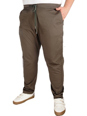 ModeXL Büyük Beden Haki Keten Jogger Pantolon Erkek %97 Pamuk 21913 Desenli Model