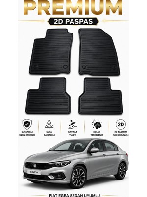 Black Gold Fiat Egea Sedan 2d Kauçuk Oto Paspas Siyah 4 Parça Araca Özel Kaymaz Kolay Temizlenir