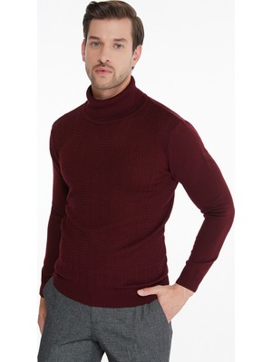 Hatemoğlu Erkek Bordo Desenli Tam Balıkçı Yaka Regular Fit Triko Kazak