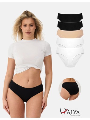 ALYA UNDERWEAR Kadın Pamuklu Bato/hipster Külot 5'li Paket - 2 Adet Siyah, 2 Adet Beyaz, 1 Adet Ten