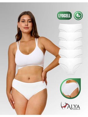 Alya Underwear Kadın Külot, Liyosel Kumaş Külot, Rahat ve Dayanıklı Kadın Iç Çamaşırı, Lyocell 5'li Paket - Beyaz, S