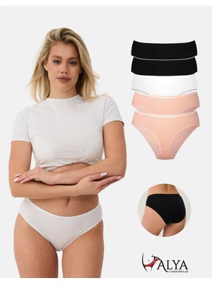 ALYA UNDERWEAR Kadın Pamuklu Bato / Hipster Külot 5'li Paket - 2 Adet Siyah, 1 Adet Beyaz, 2 Adet Ten