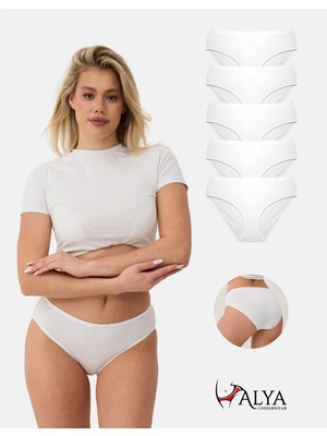 ALYA UNDERWEAR Kadın Pamuklu Bato / Hipster Külot - 5 Adet Beyaz (S, M, L, XL, 2XL, 3XL)