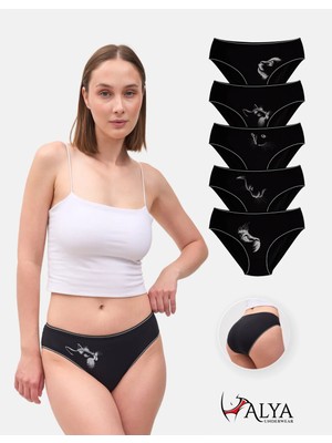 Alya Underwear Kadın Pamuklu Bato / Hipster Slip Külot - Kedi Baskılı, 5'li Paket (MULTICOLOR-P13)
