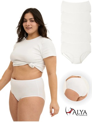 Alya Underwear Kadın Büyük Beden Yüksek Bel Külot Full Brief, 5'li Paket Beyaz