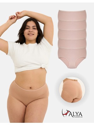 Alya Underwear Kadın Büyük Beden Yüksek Bel Külot Full Brief, 5'li Paket Ten