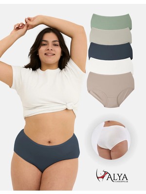 Alya Underwear Kadın Büyük Beden Yüksek Bel Külot Full Brief, 5'li Paket 5 Farklı Renk 1 Pakette