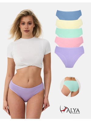 ALYA UNDERWEAR Kadın Pamuklu Renkli Bato / Hipster Slip Külot- Sarı, Mint, Lila, Mavi, Somon -5'li Paket
