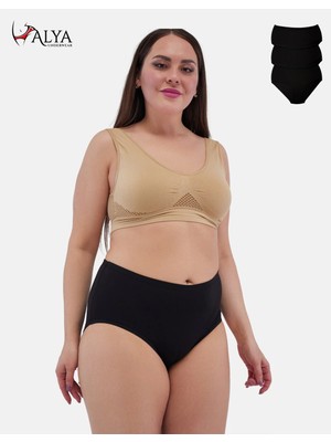 Alya Underwear Kadın Büyük Beden Yüksek Bel Külot Full Brief, 3'lü Paket Siyah