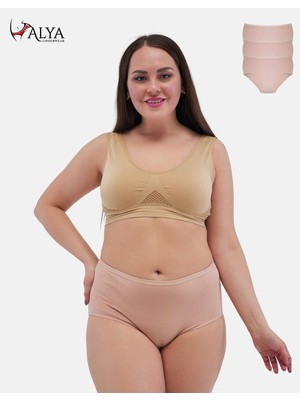 Alya Underwear Kadın Büyük Beden Yüksek Bel Külot Full Brief, 3'lü Paket Ten