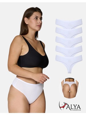 Alya Underwear Kadın Yüksek Bel, Toparlayıcı, Tanga Külotlar - 5 Adet Beyaz - 5'li Paket