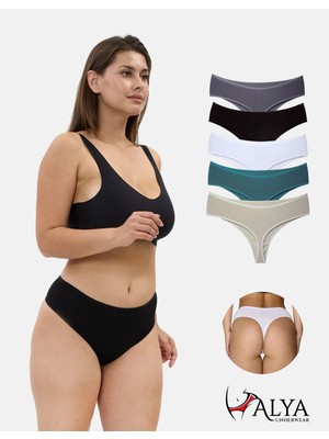 Alya Underwear Yüksek Bel, Toparlayıcı, Tanga Külotlar -  5'li Paket Siyah, Füme, K Yeşil, Taş Rengi, Füme
