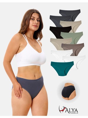 Alya Underwear Kadın Pamuklu Külot Basic Slip Renkli 10'lu Paket Yüksek Bel Iç Çamaşırı ( MULTICOLOR-X31 )