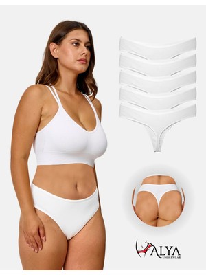 Alya Underwear Kadın Pamuklu Bato Tanga Külot, Büyük Beden - 5 Adet Beyaz (2xl, 3xl, 4xl)