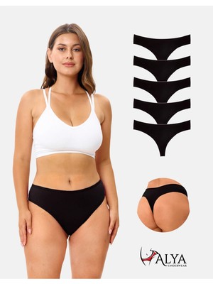 Alya Underwear Kadın Pamuklu Bato Tanga Külot, Büyük Beden - 5 Adet Siyah  (2xl, 3xl, 4xl)