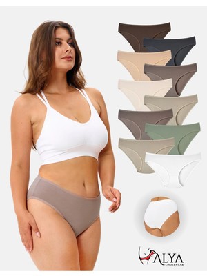 Alya Underwear Kadın Pamuklu Külot Basic Slip Renkli 10'lu Paket Yüksek Bel Iç Çamaşırı (Multicolor - X37)