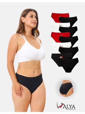 Alya Underwear Kadın Pamuklu Kırmızı Siyah Beyaz Yeni Yıl Baskılı Külot, 10'lu Paket  (Multicolor - X40)