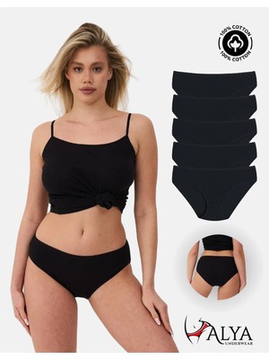 Alya Underwear %100 Pamuklu Kadın Külot Normal Bel Yükseklikli Jakarlı Kalp Desenli Kumaş Slip